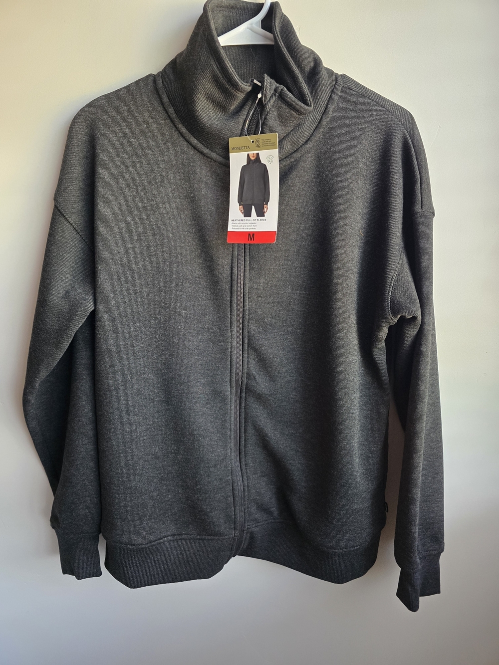 Mondetta Women's Full-Zip Mock Neck Sweater Jacket - Charcoal